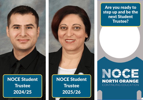 Photos of the Student Trustees for 2024/25 and 2025/26 are accompanied by a call to action that states, “Are you prepared to step up and become the next student trustee?”