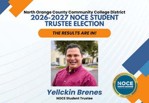 NOCCCD 2026/27 NOCE Student Trustee Election, results are in. Yellckin Brenes